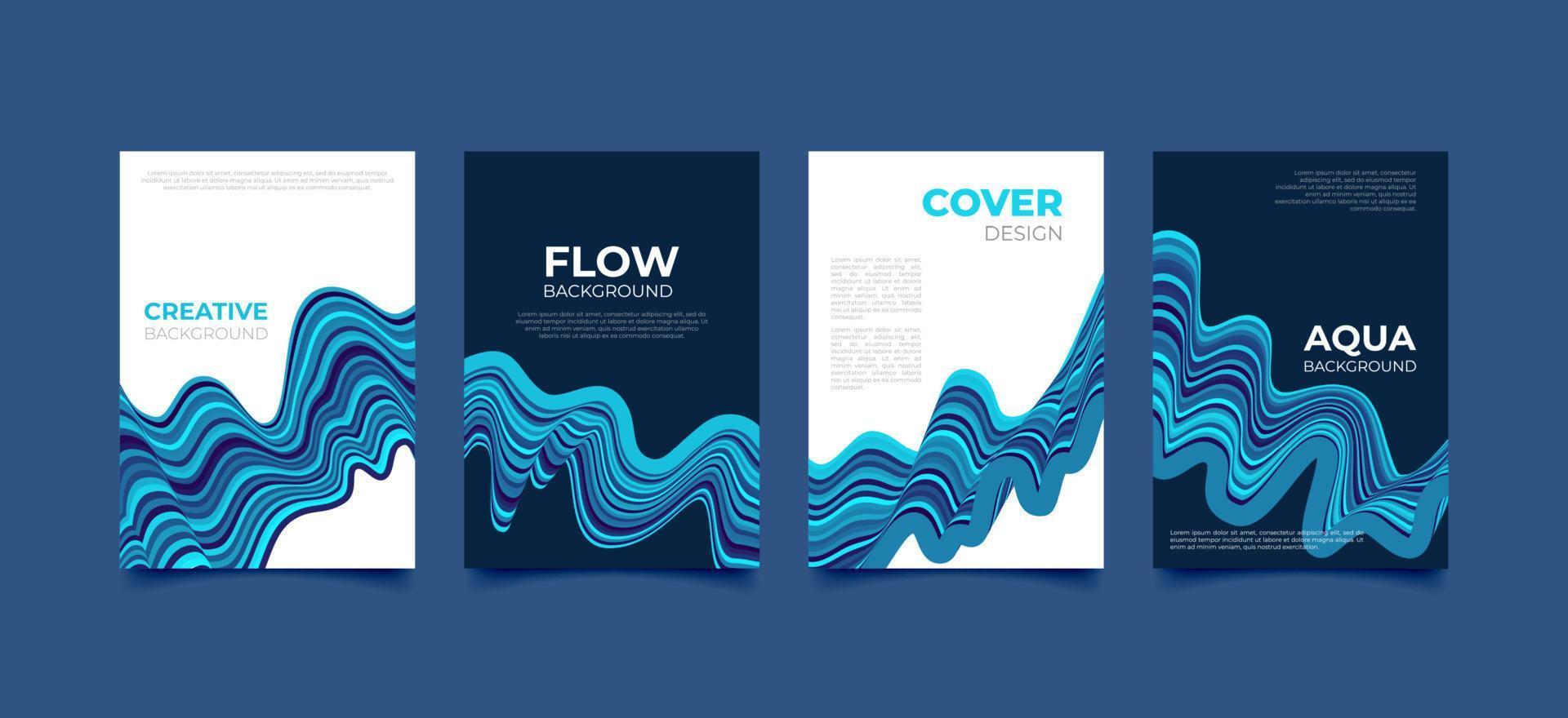 Creative fluid wave style poster set. Dynamic 3D shapes background. Cover design for banner, cover, print, promotion, social media. vector