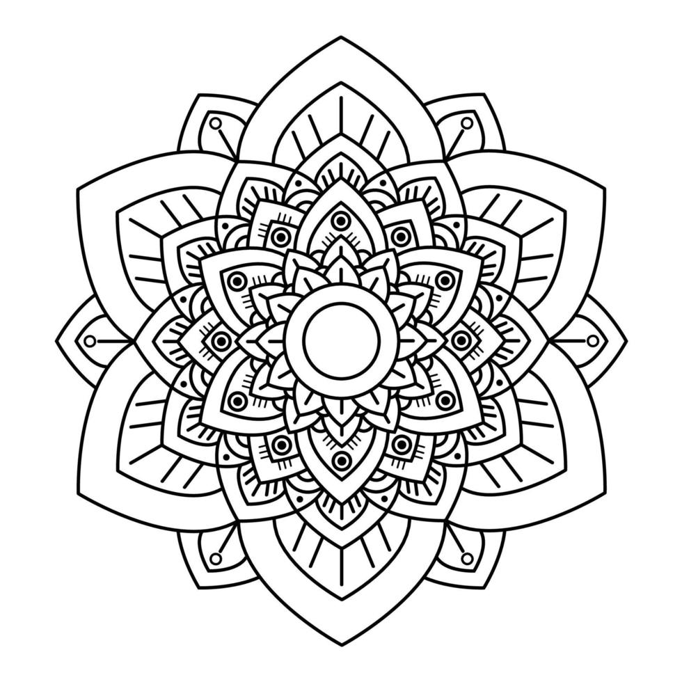 Circular flower mandala pattern for Henna, Mehndi, tattoo, decoration. Decorative ornament in ethnic oriental style. Outline doodle hand draw vector illustration.