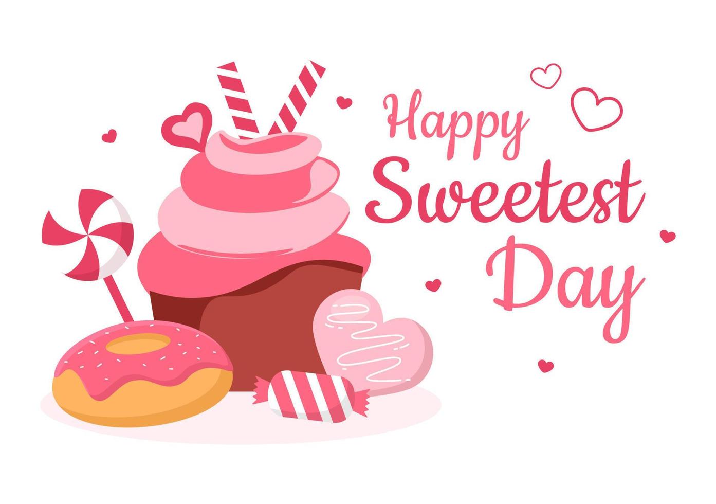 Happy Sweetest Day on 21 October Sweet Holiday Event Hand Drawn Cartoon Flat Illustration with Cupcakes and Candy in a Pink Background vector