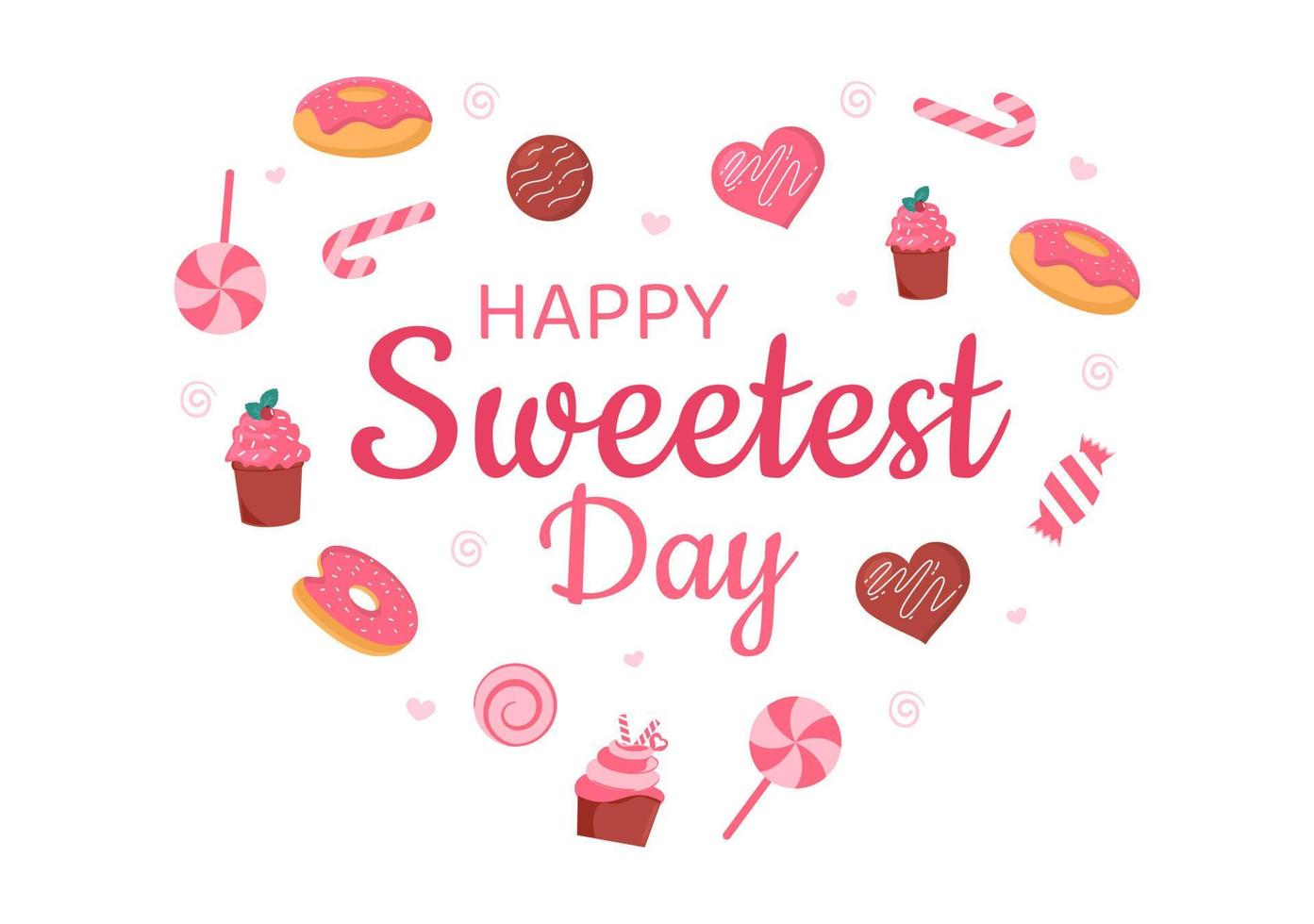 Happy Sweetest Day on 21 October Sweet Holiday Event Hand Drawn Cartoon Flat Illustration with Cupcakes and Candy in a Pink Background vector