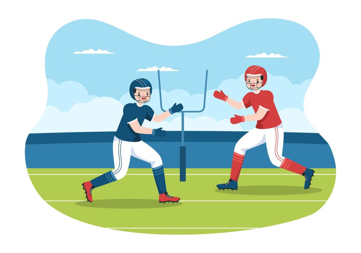 American Football Sports Player with The Game uses an Oval Shaped Ball and is Brown at Field Hand Drawn Cartoon Flat Illustration vector