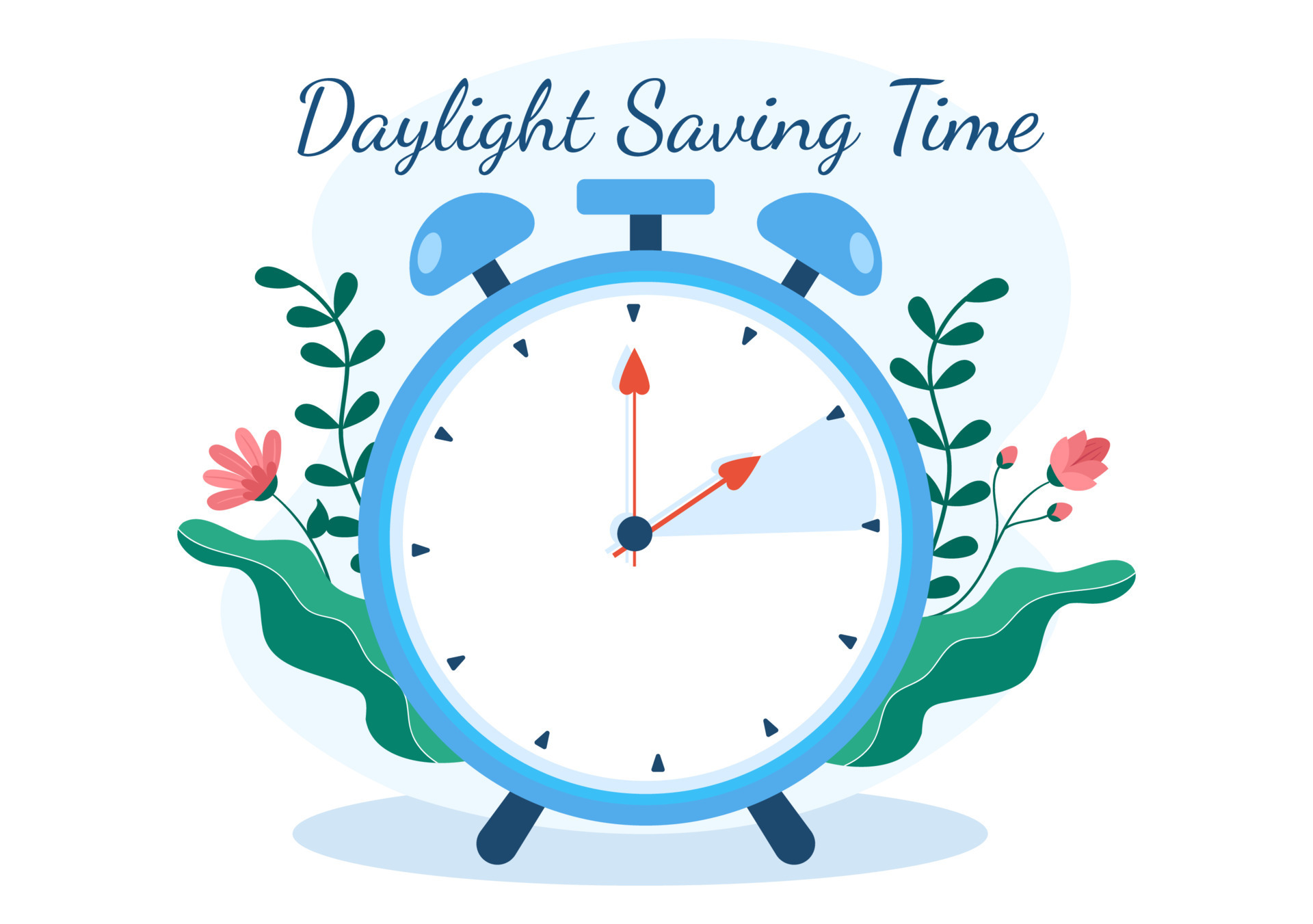 Daylight Saving Time ends concept. The hand of the clocks turning to winter  and summer time. Vector illustration in modern flat style design. Stock  Vector