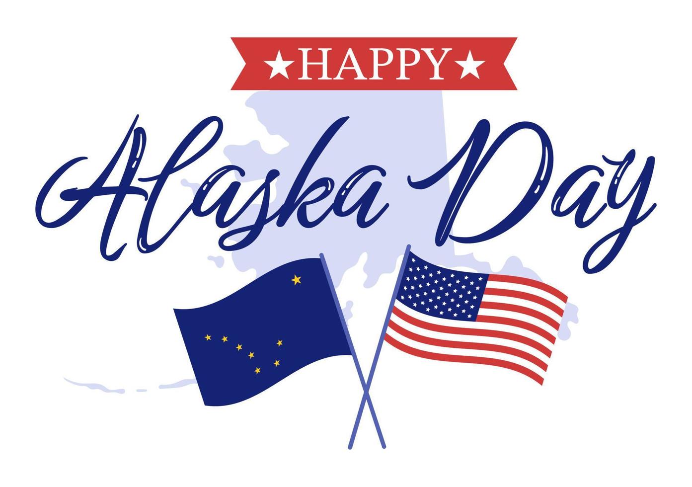 feliz día de alaska el 18 de octubre ilustración plana de dibujos animados dibujados a mano con bandera ondeando en el paisaje invernal en plantilla para pancarta o póster vector