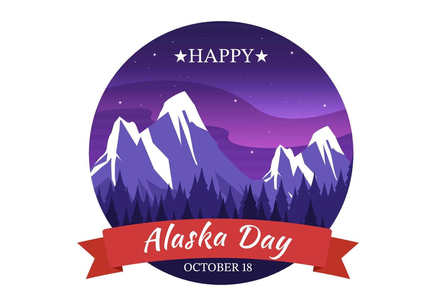 feliz día de alaska el 18 de octubre ilustración plana de dibujos animados dibujados a mano con bandera ondeando en el paisaje invernal en plantilla para pancarta o póster vector