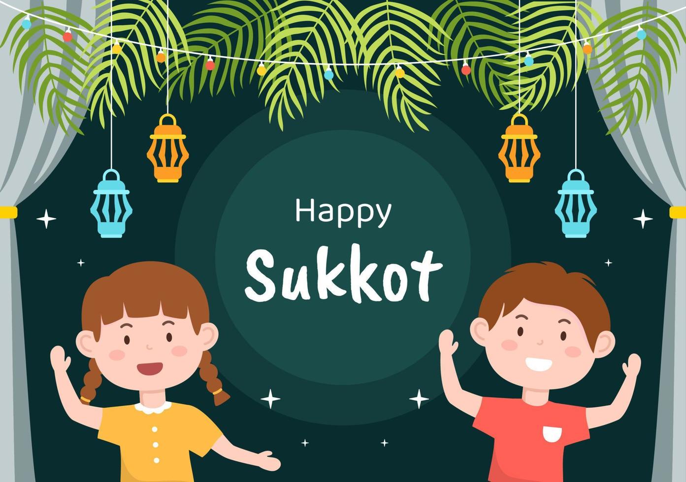 Jewish Holiday Sukkot Background Template Hand Drawn Cartoon Flat Illustration vector