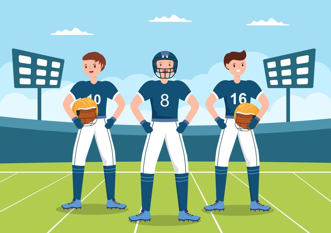 American Football Sports Player with The Game uses an Oval Shaped Ball and is Brown at Field Hand Drawn Cartoon Flat Illustration vector