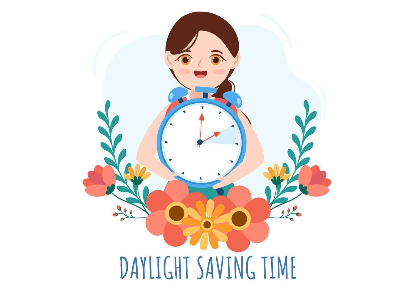 Daylight Savings Time Hand Drawn Flat Cartoon Illustration with Alarm Clock or Calendar from Summer to Spring Forward Design vector