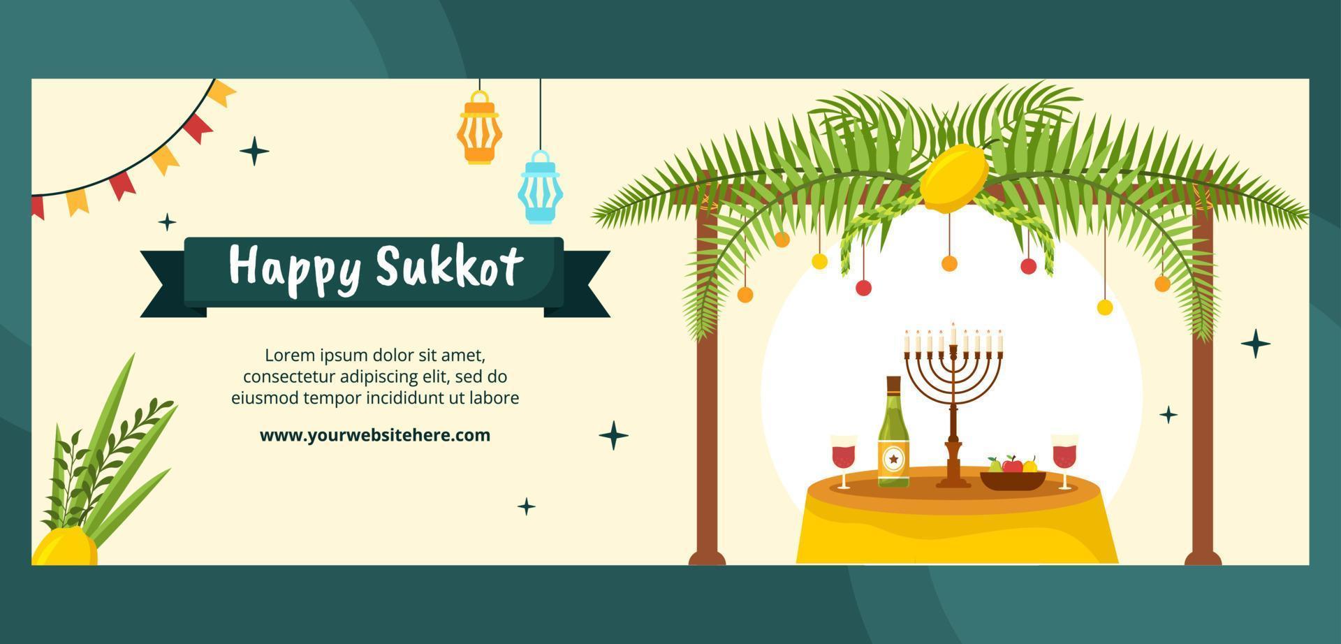 Jewish Holiday Sukkot Cover Template Hand Drawn Cartoon Flat Illustration vector