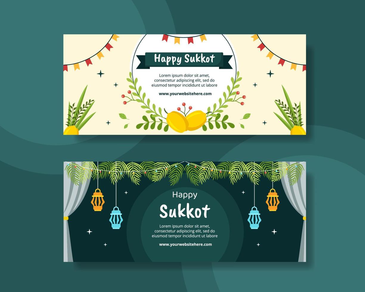 Jewish Holiday Sukkot Horizontal Banner Template Hand Drawn Cartoon Flat Illustration vector