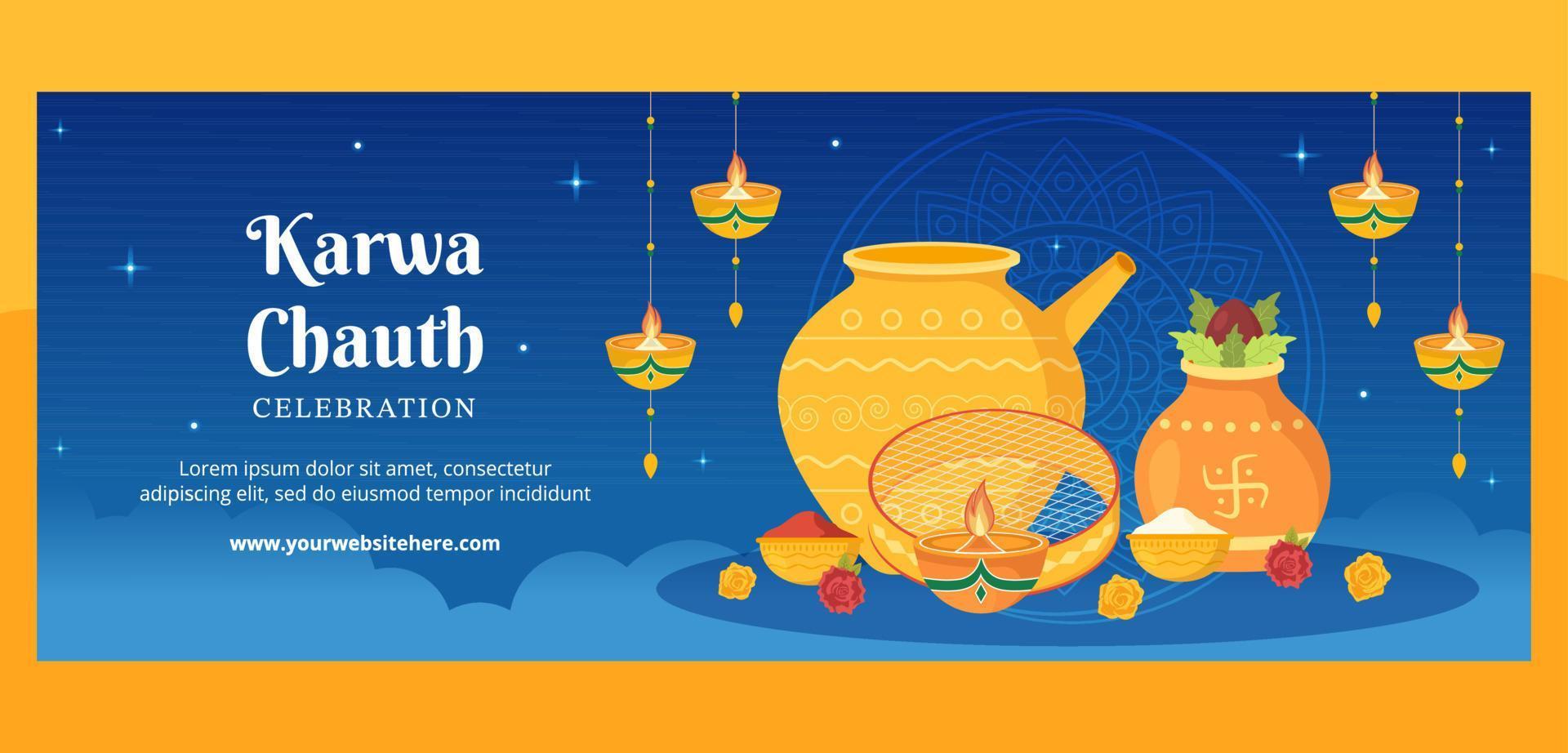 plantilla de portada india del festival karwa chauth ilustración plana de dibujos animados dibujados a mano vector