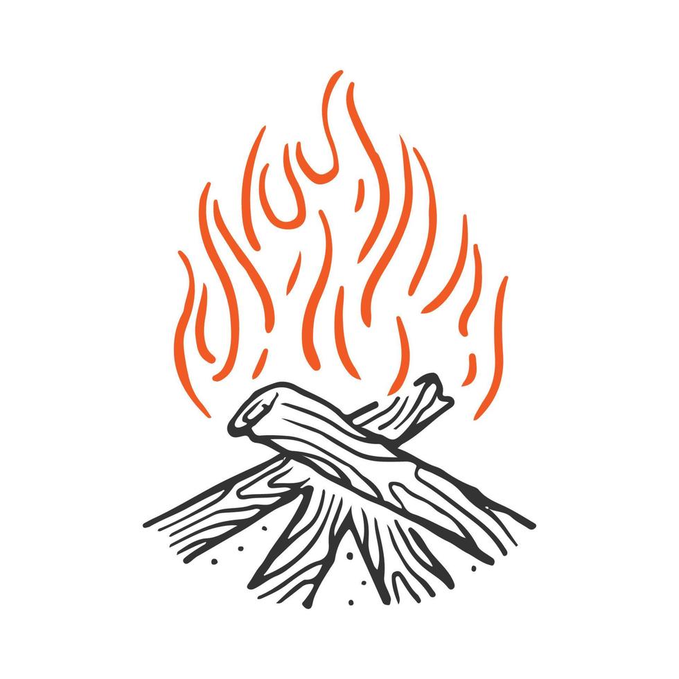 Camp burning campfire with flame for camping design or t-shirt print vector