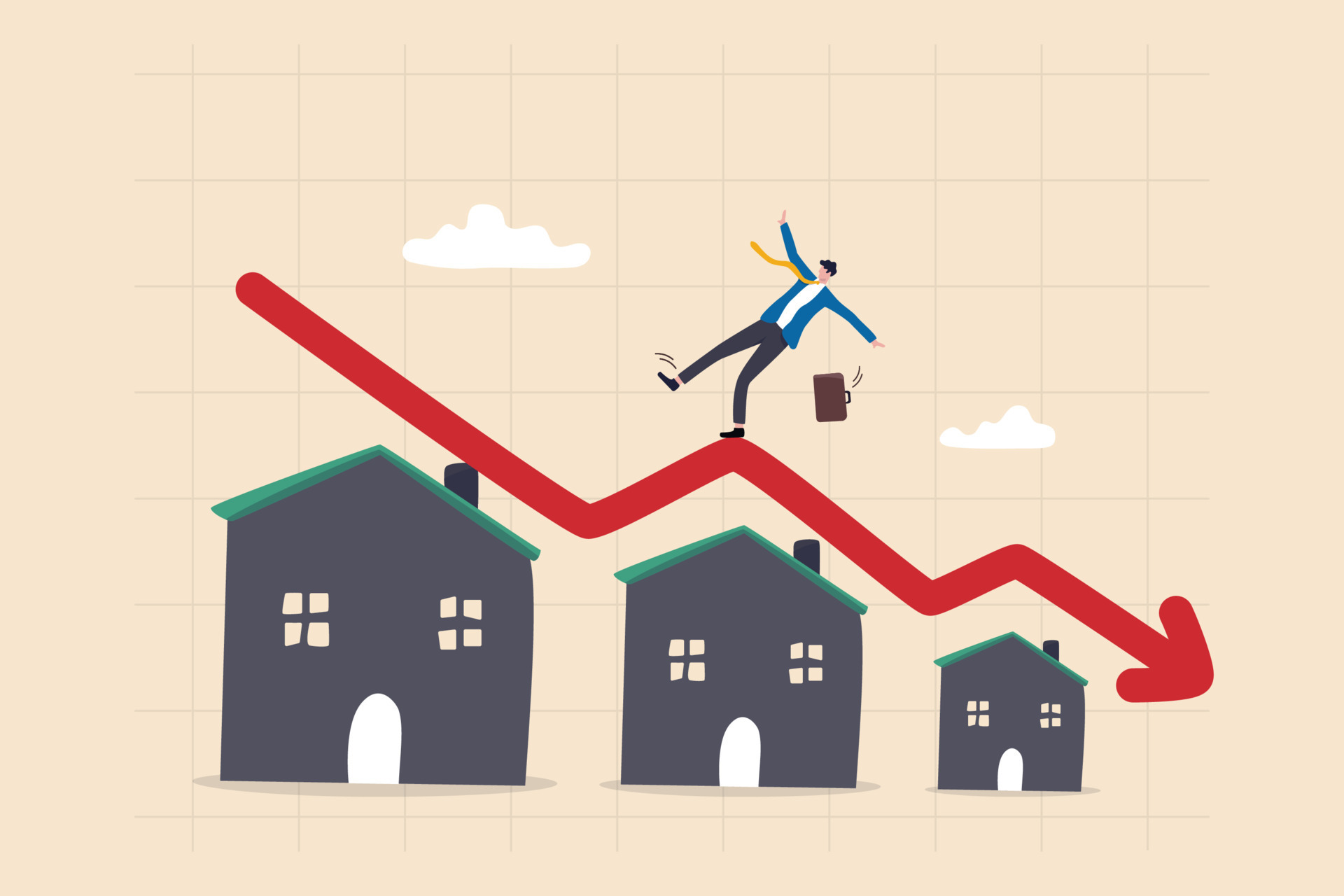 Housing Price Falling Down Real Estate And Property Crash Value Drop 