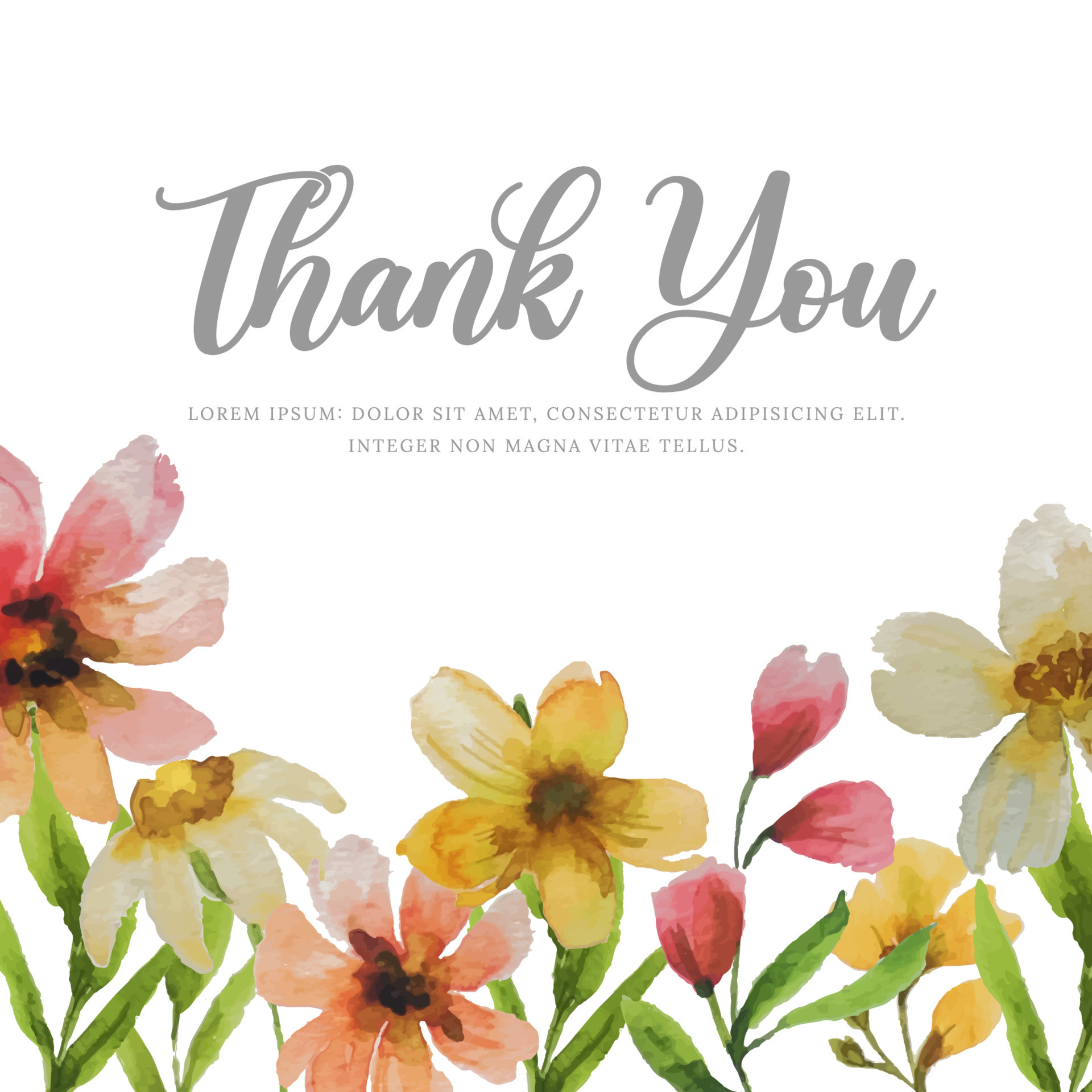 thank you card with watercolor flower template 10866218 Vector Art at