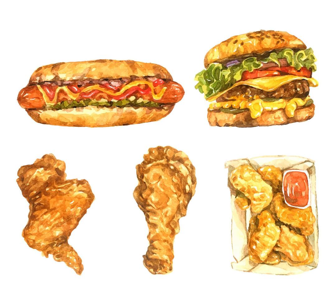 comida rapida ilustración wtaercolor clipart vector