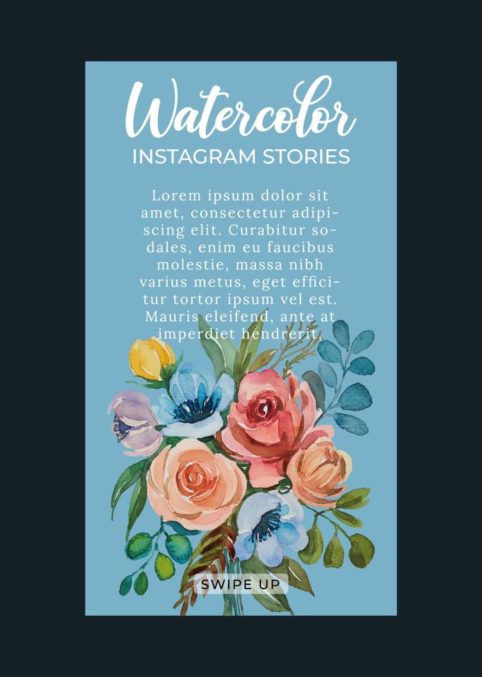 social media template with watercolor flower elements vector