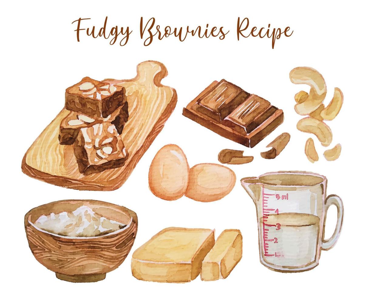 brownies recipe watercolor vector