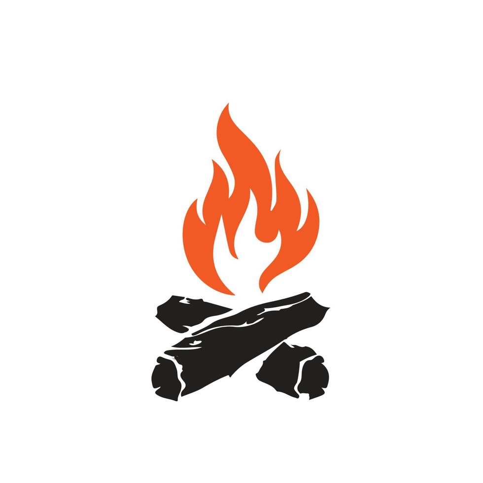 Camp burning campfire with flame for camping design or t-shirt print vector