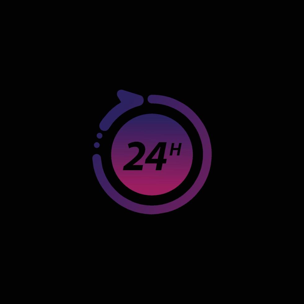 icono de 24 horas. Icono de trabajo de 24 horas. 24 horas 7 días. Diseño vectorial a tiempo completo. vector