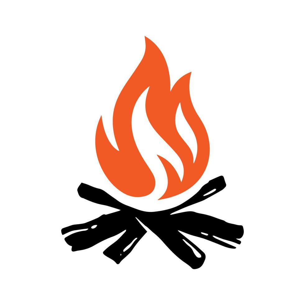 Camp burning campfire with flame for camping design or t-shirt print vector