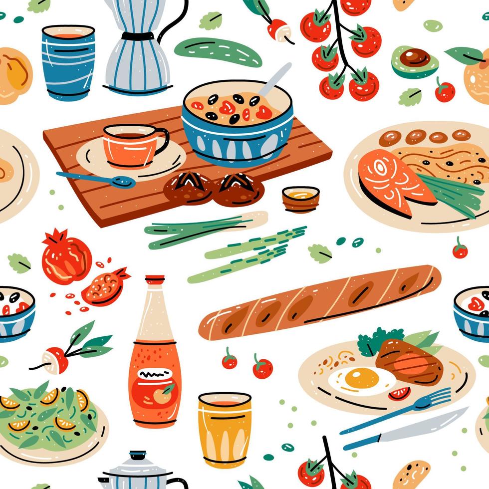 Bright seamless pattern for kitchen design, for the menu vector
