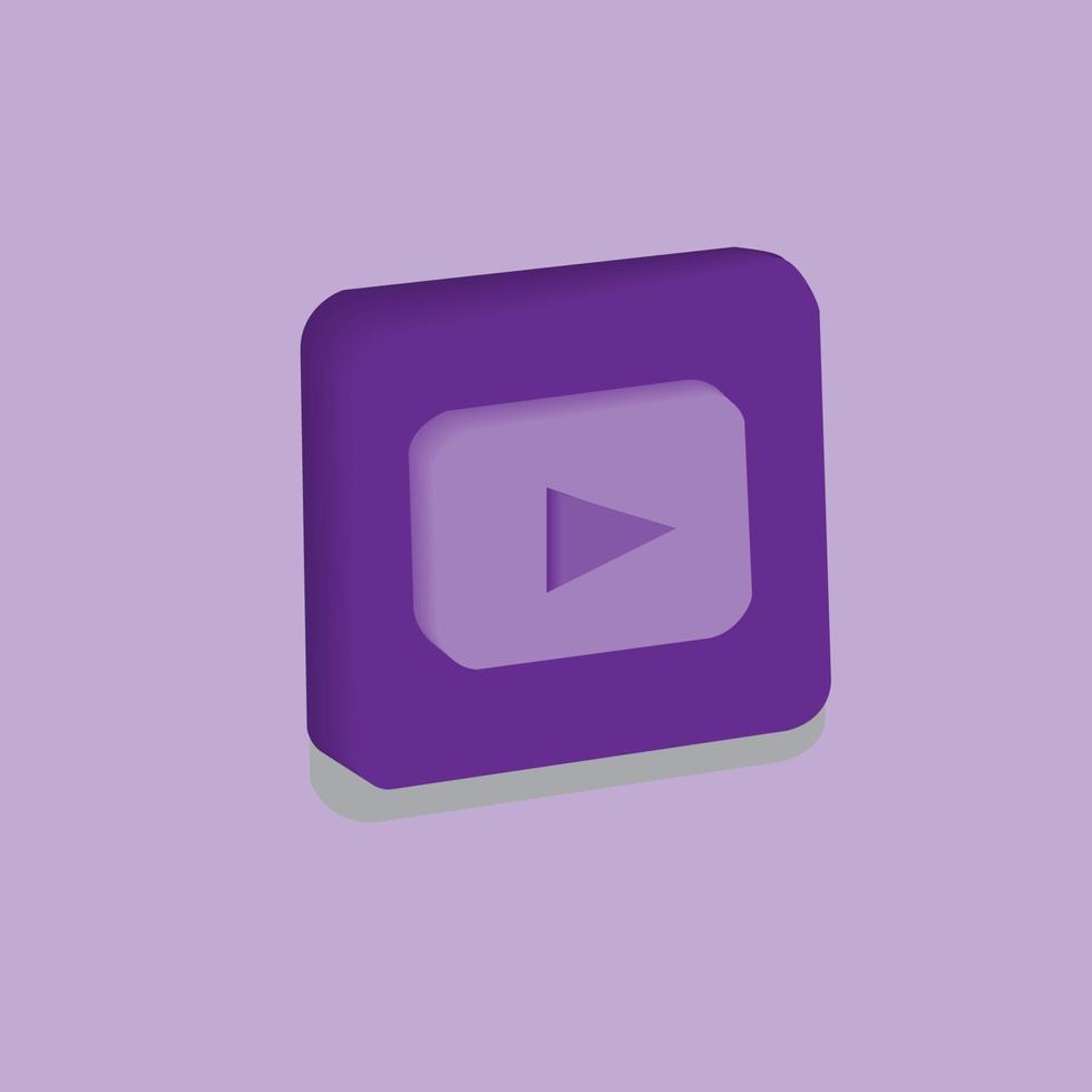 3d social media playing video in background. Purple play button to start multimedia with colorful video concept, audio playback. vector