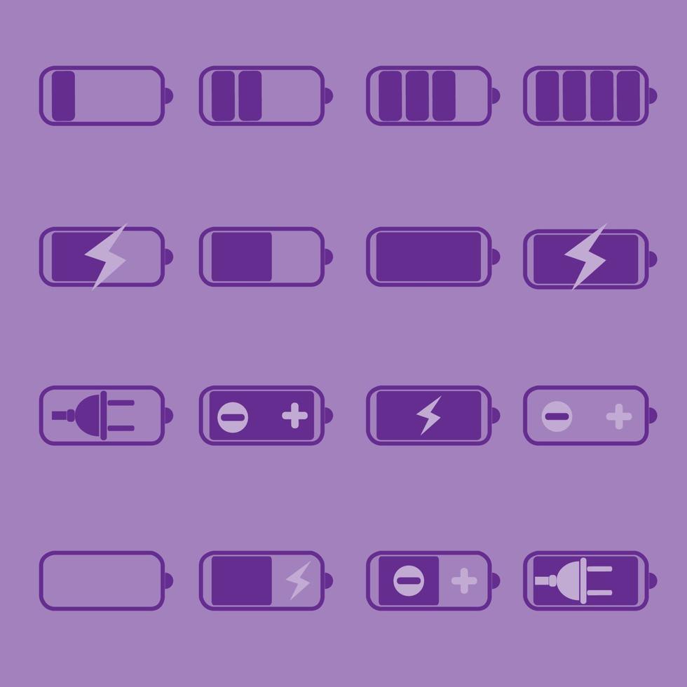 battery icon set, battery charging, battery out, in battery charging vector