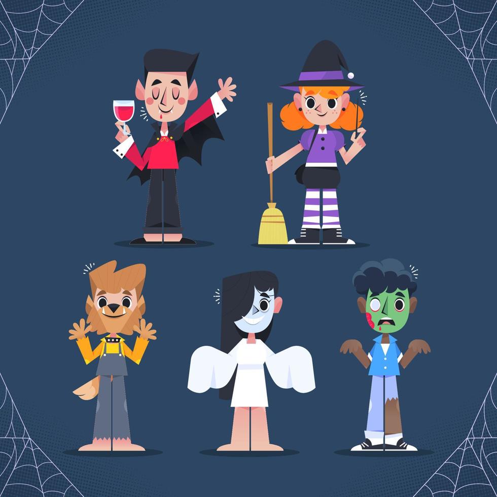 Characters With Halloween Costumes vector