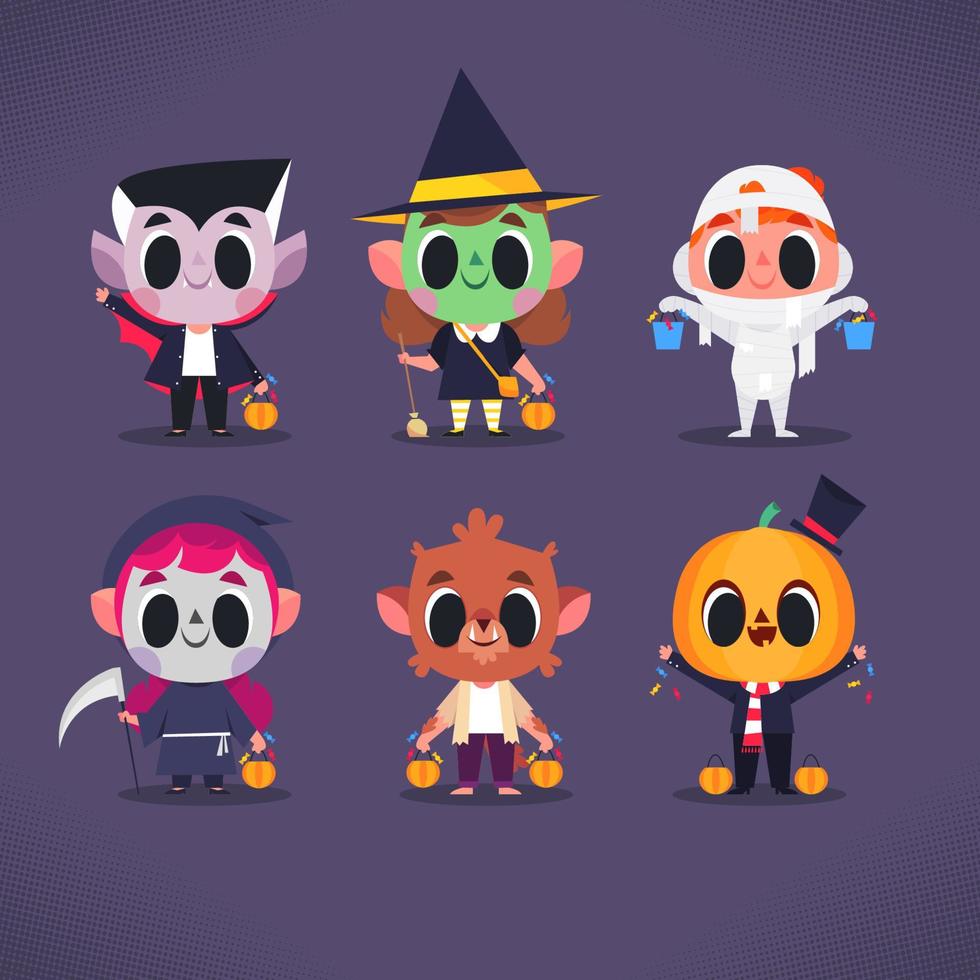 Cute Kids With Halloween Costume Party vector