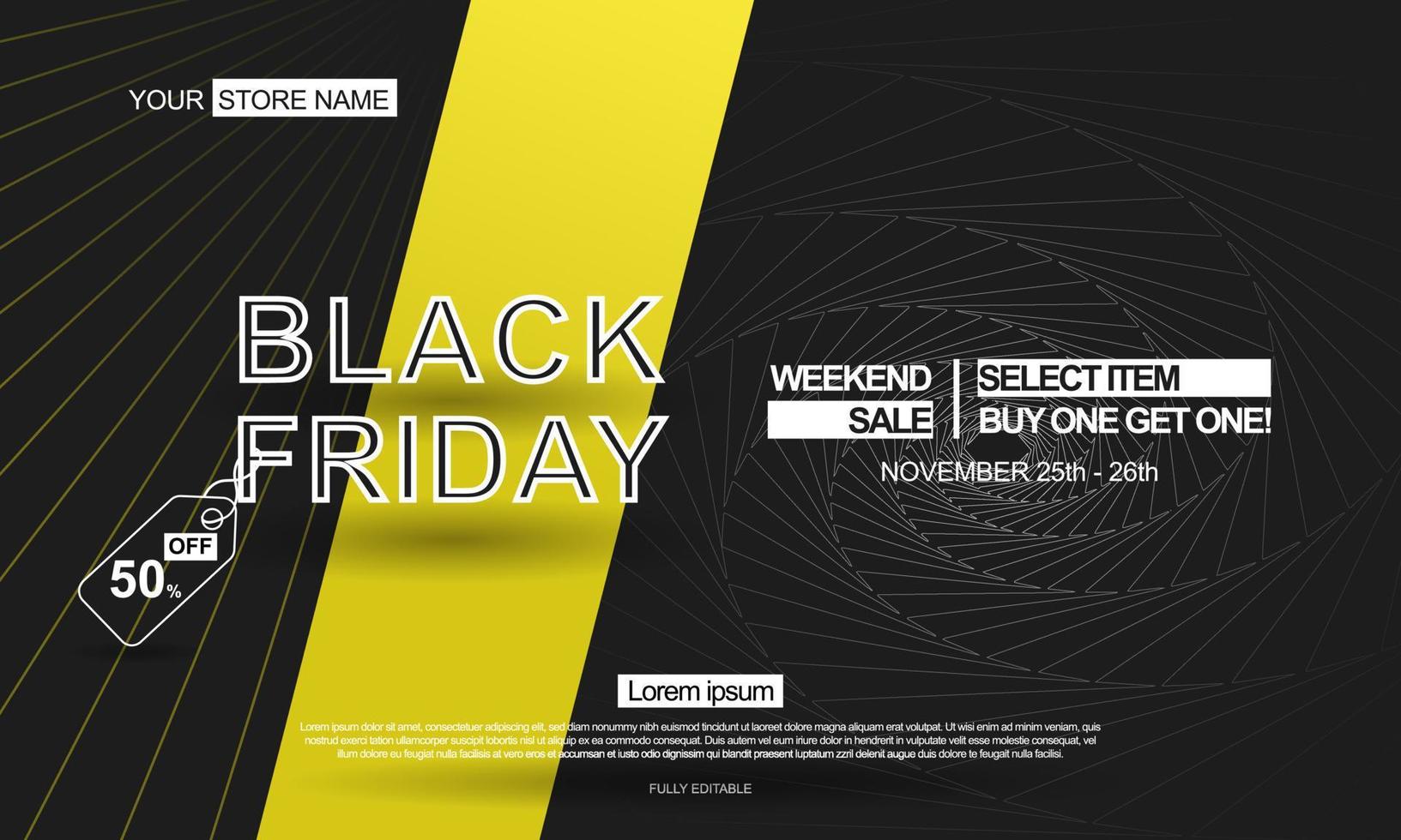 black friday banner sale with yellow icon and copy space area vector