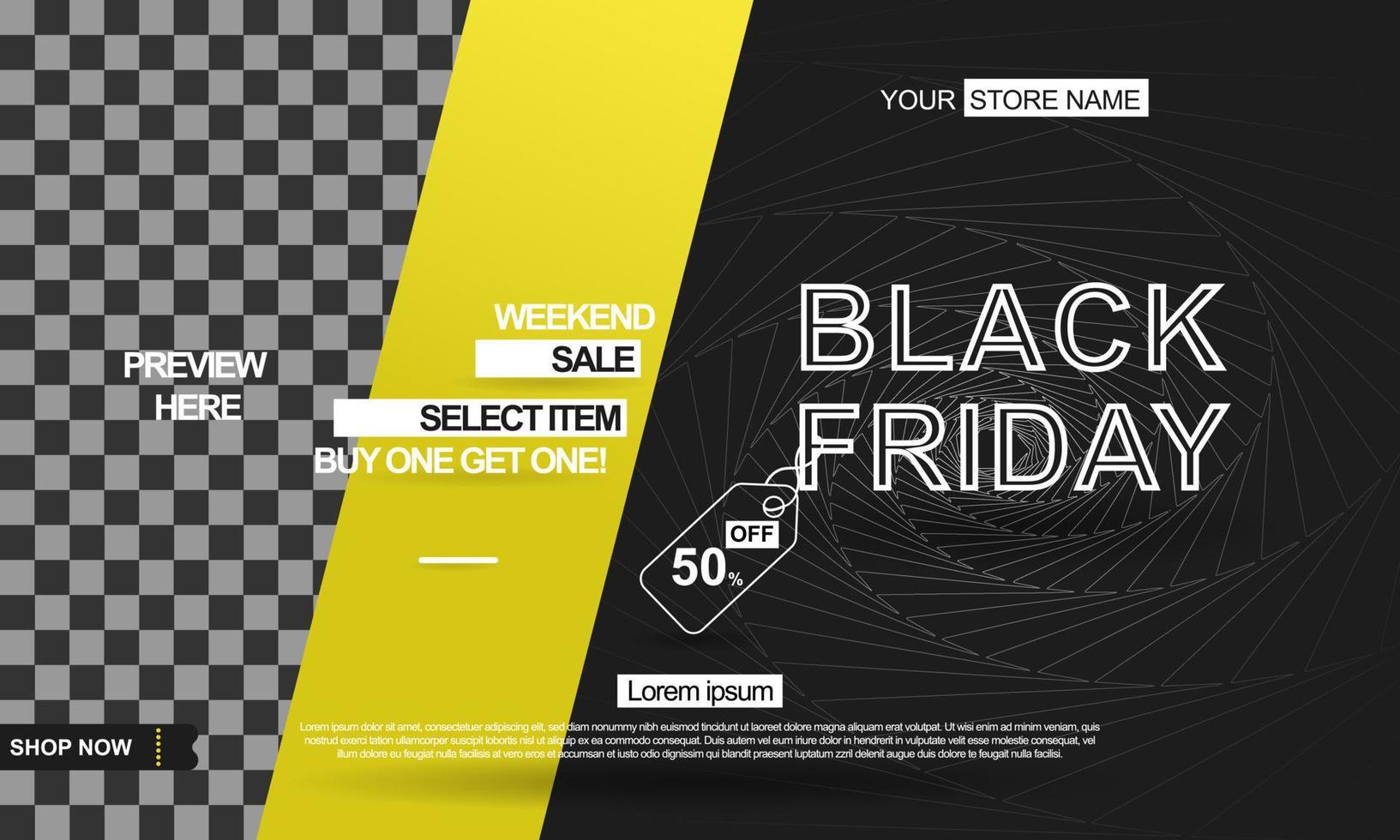 black friday banner sale with yellow icon and copy space area vector