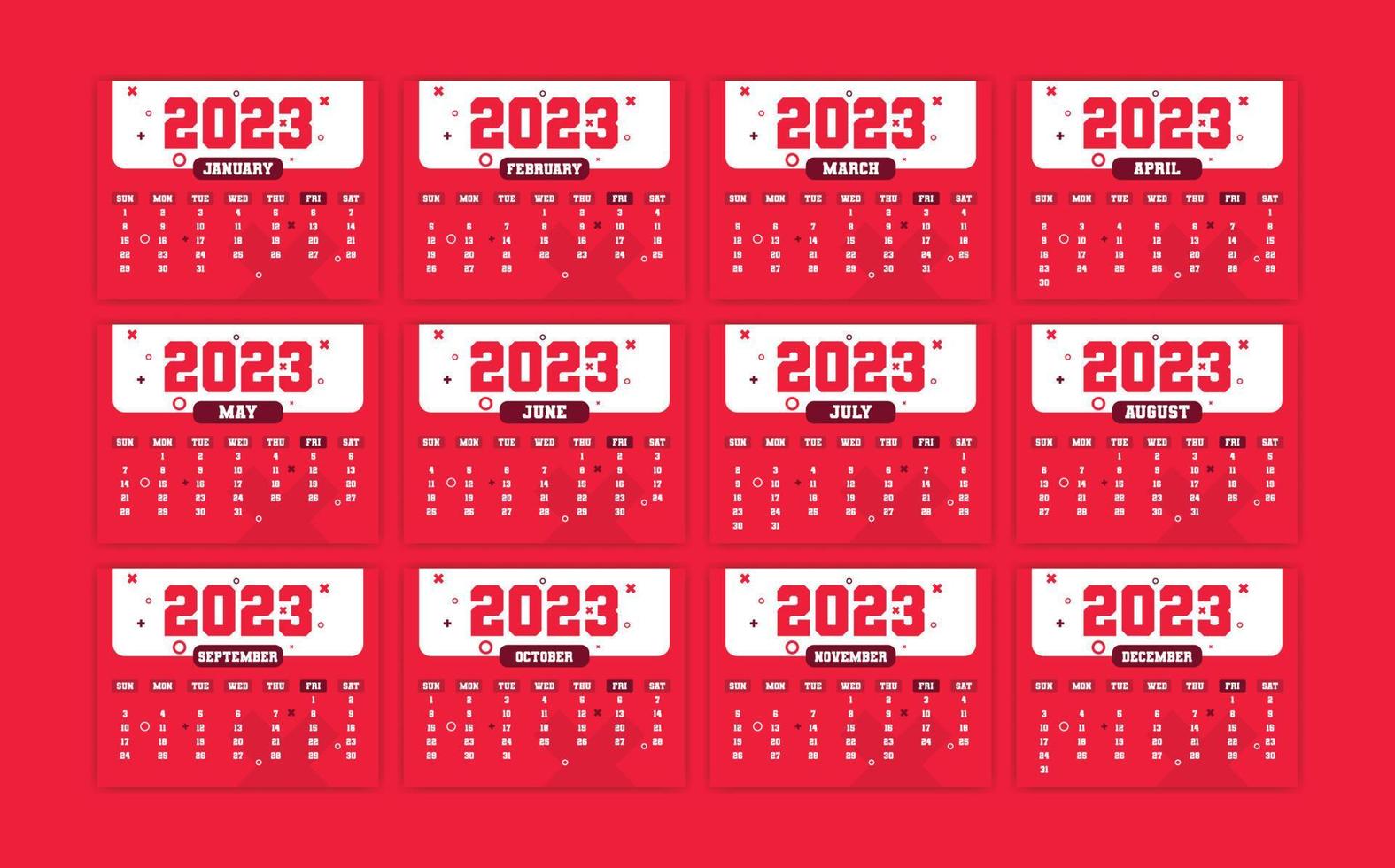 calendario anual 2023 plantilla vectorial eps lista para imprimir, calendario de 12 meses. vector