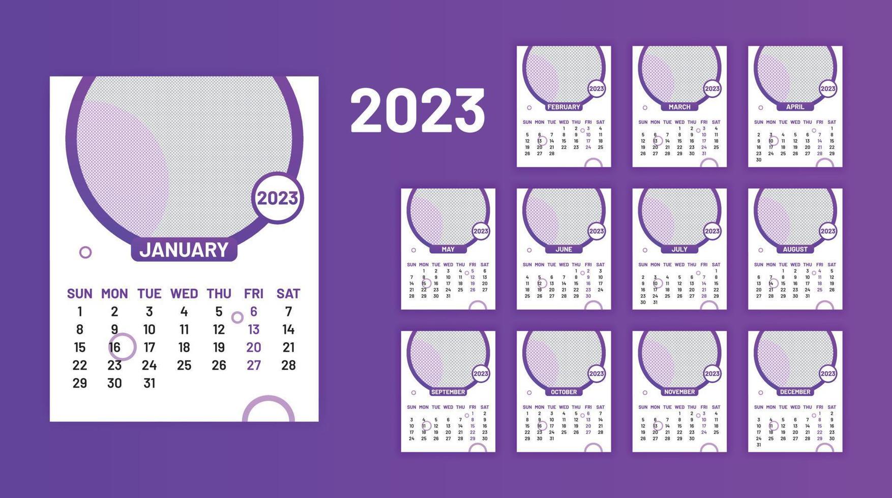 calendario anual 2023 plantilla vectorial eps lista para imprimir, calendario de 12 meses. vector