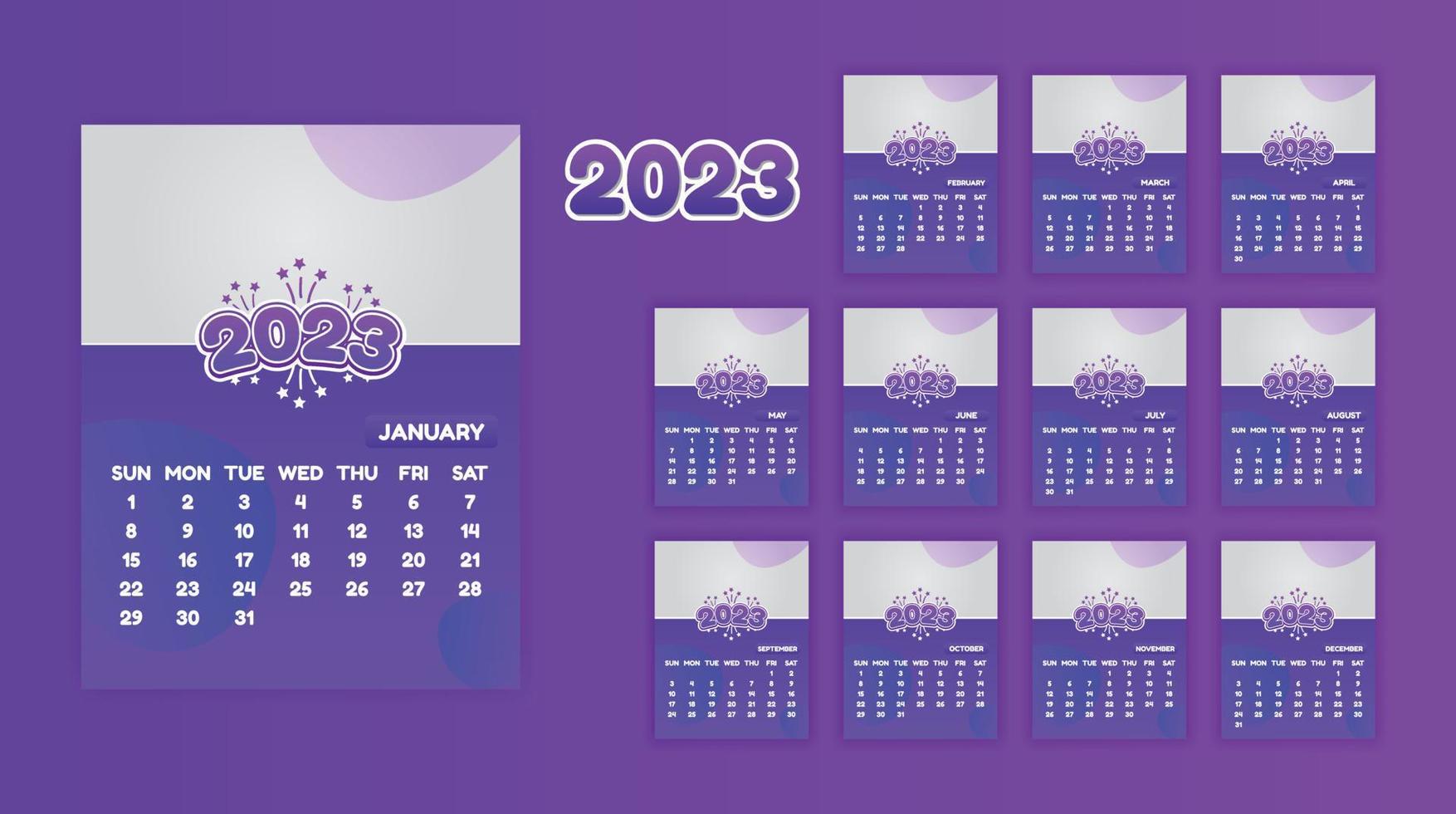 Yearly Calendar 2023 Print Ready Eps Vector Template, 12 Months Calendar.