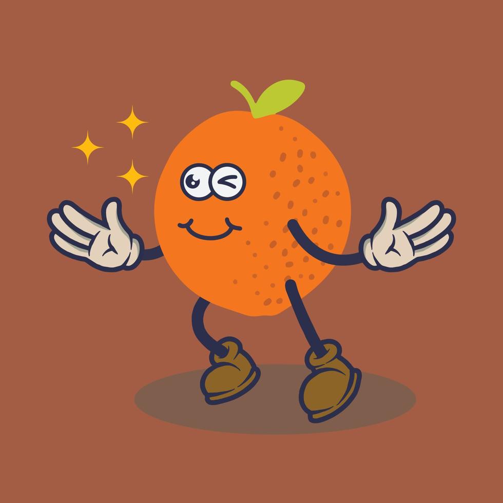 Wink eyes Orange with smiling face expression sticker. vector