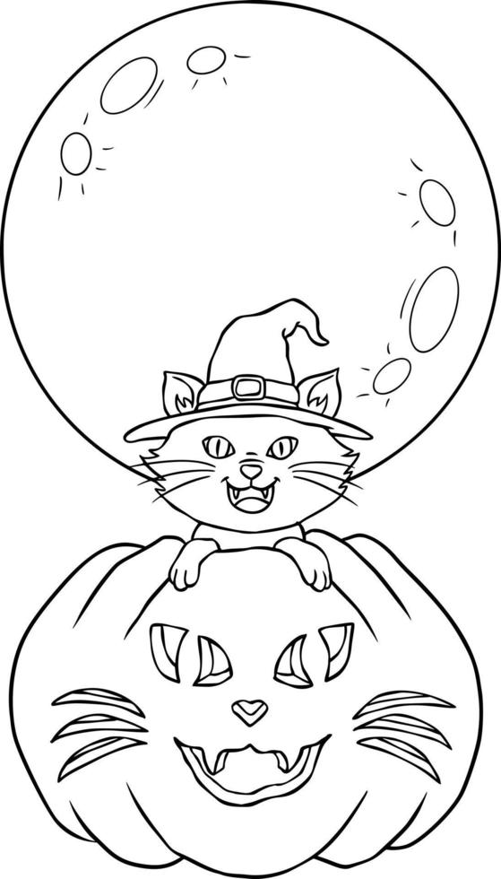 Cat in a Halloween Pumpkin Under The Moon vector