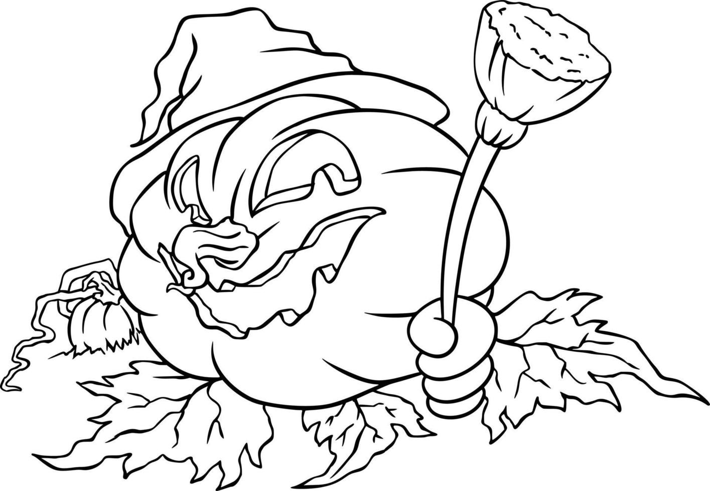 Halloween Pumpkin in a Witch Hat Holding a Broom vector