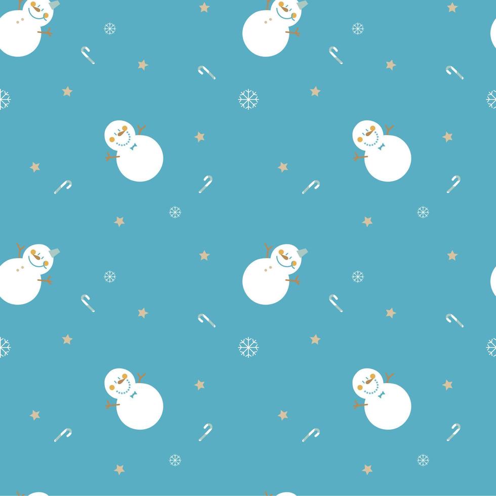 seamless hand drawing snowman, candy cane,star, snowflake repeat pattern in blue background, holiday winter season weather element, merry christmas and happy new year, flat vector illustration design
