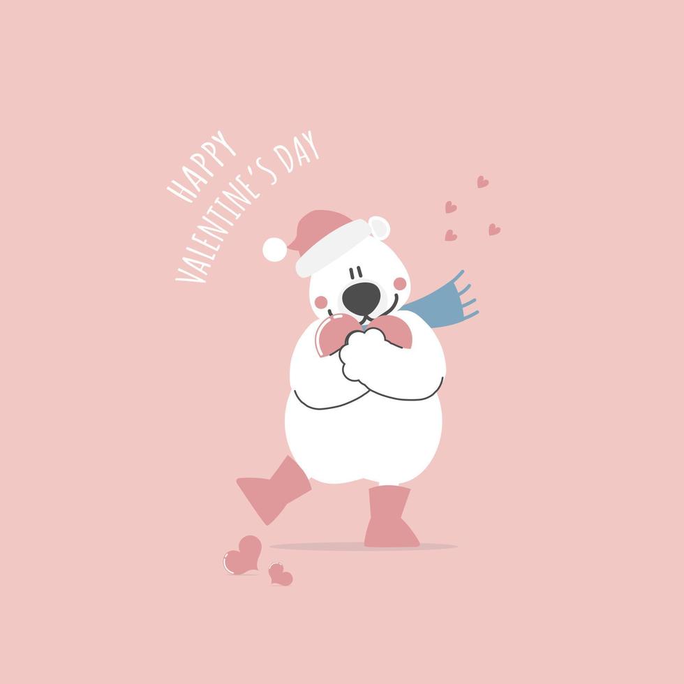 lindo y encantador oso de peluche dibujado a mano con corazón, feliz día de san valentín, concepto de amor, diseño de vestuario de personaje de dibujos animados de ilustración vectorial plana vector