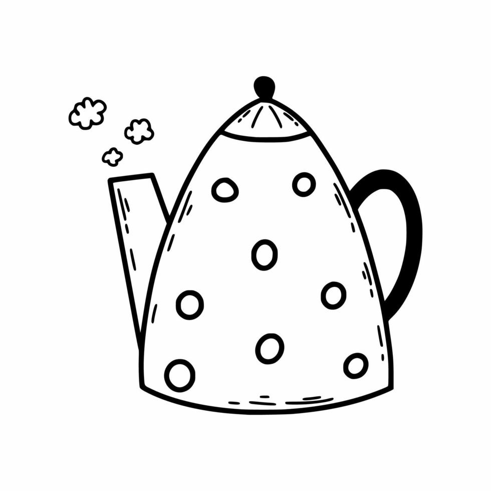 Teapot. Hot drink in  thermos. Doodle illustration. Tea or coffee. vector