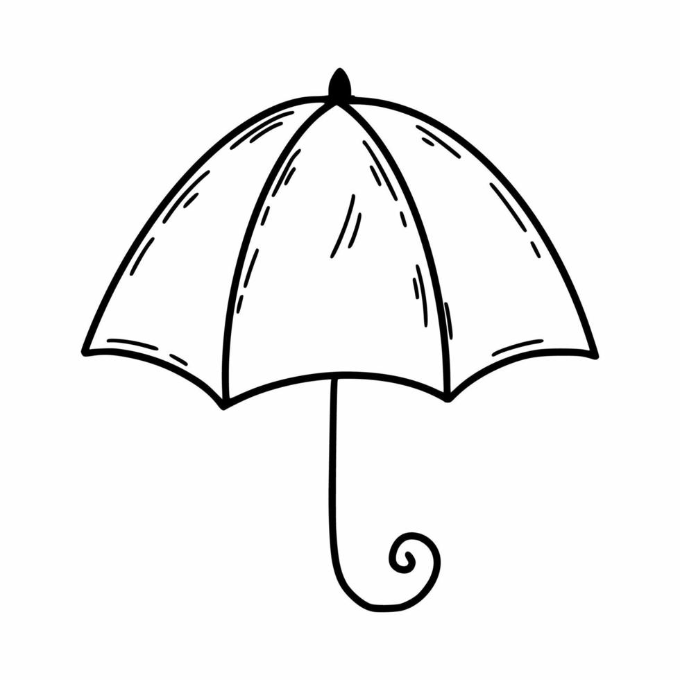 Cute umbrella. Vector doodle illustration. Black and white icon. Weather. Sketch by hand. Autumn accessory.