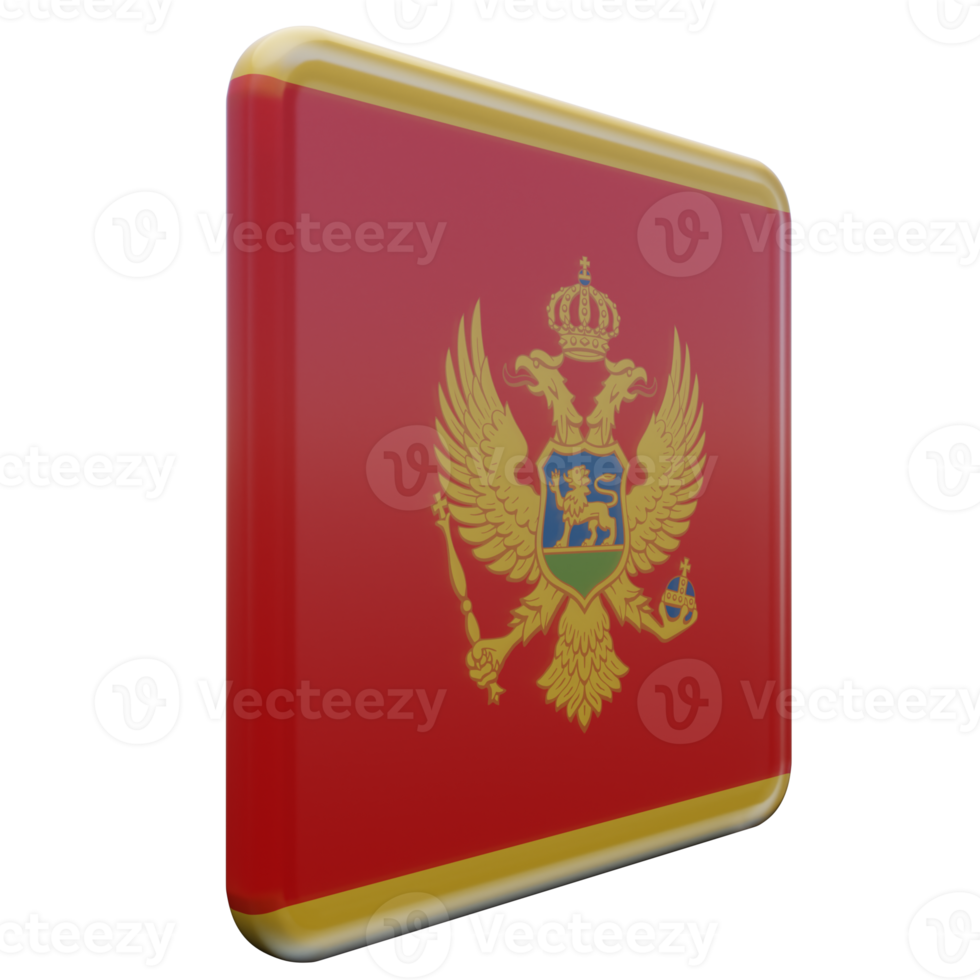 Montenegro links visie 3d getextureerde glanzend plein vlag png