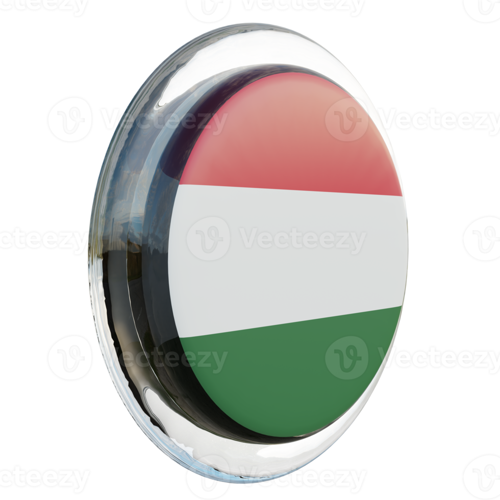 Hungria vista esquerda 3d bandeira de círculo brilhante texturizado png