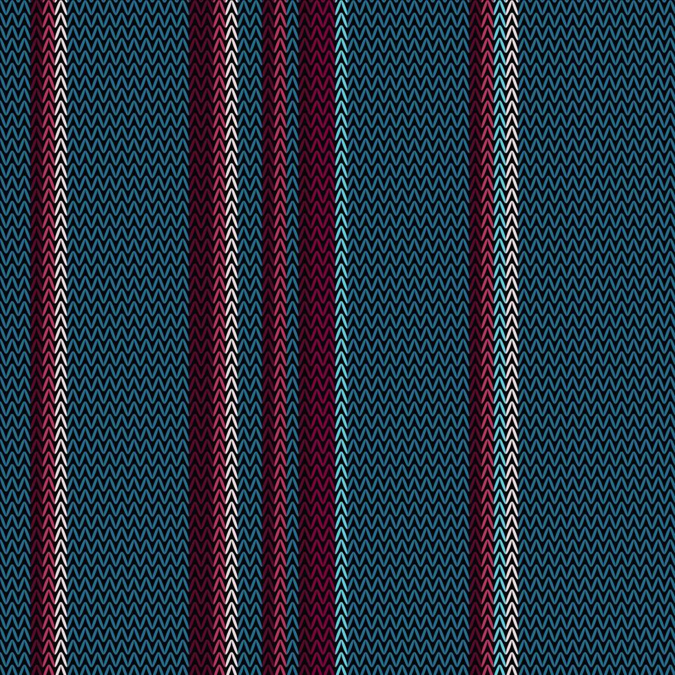 Nice dark blue Knitted Seamless Fabric Pattern. Beautiful Blue, Red, Pink Knit Texture. Seamless knitting Christmas pattern with wave ornament in Dark blue vector