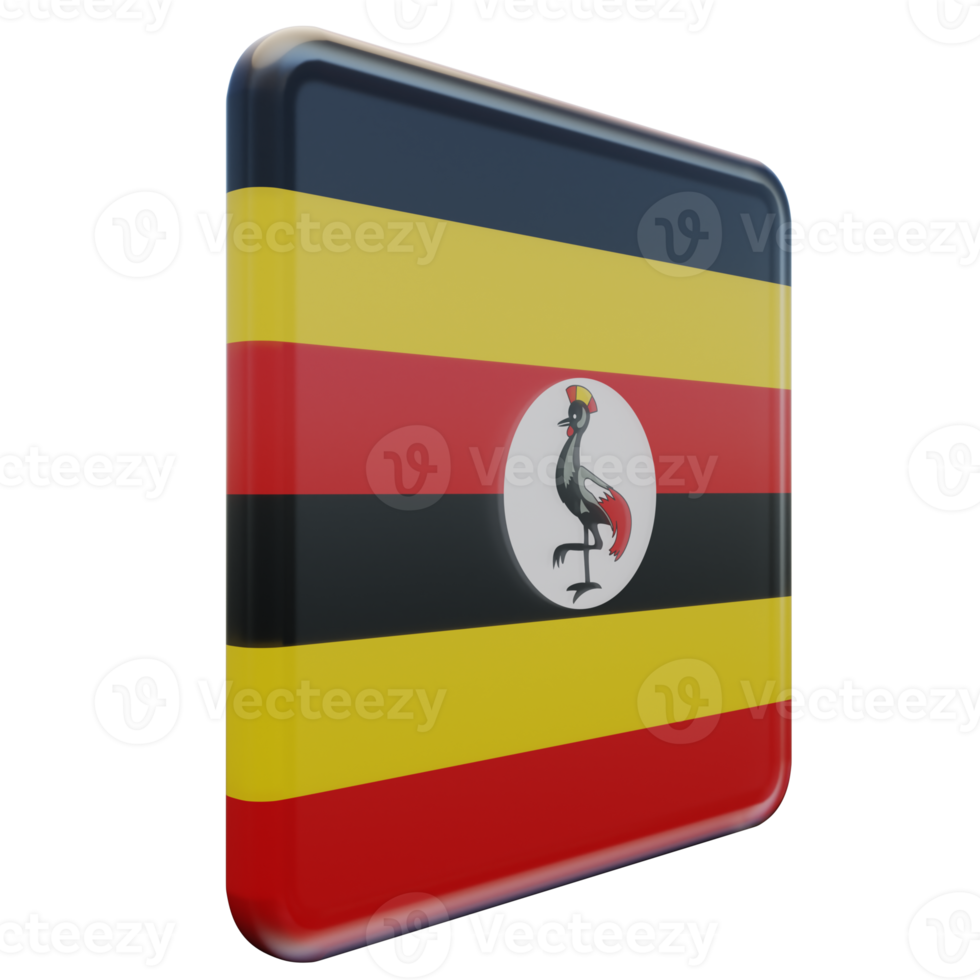Uganda Left View 3d textured glossy square flag png
