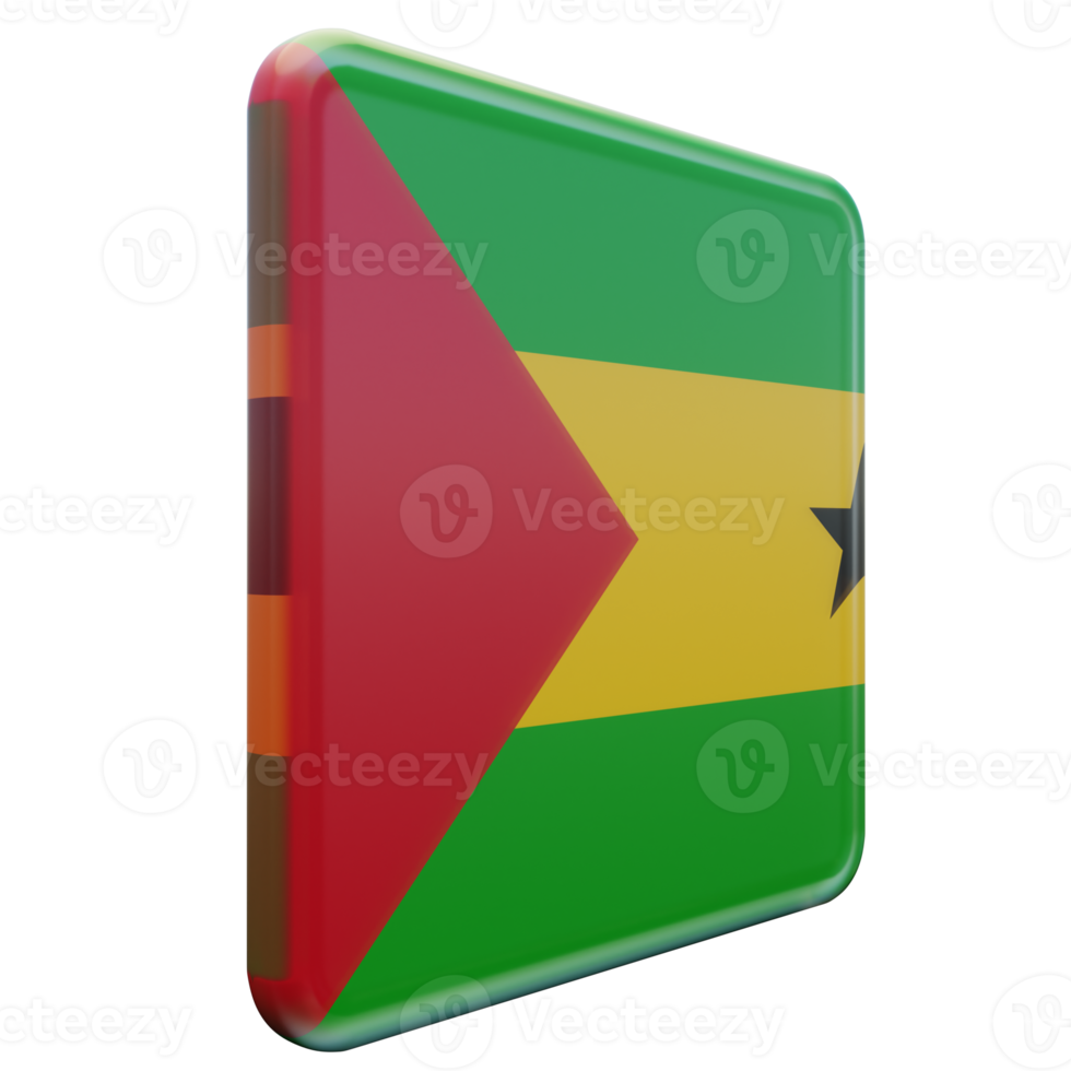 Sao Tome and Principe Left View 3d textured glossy square flag png