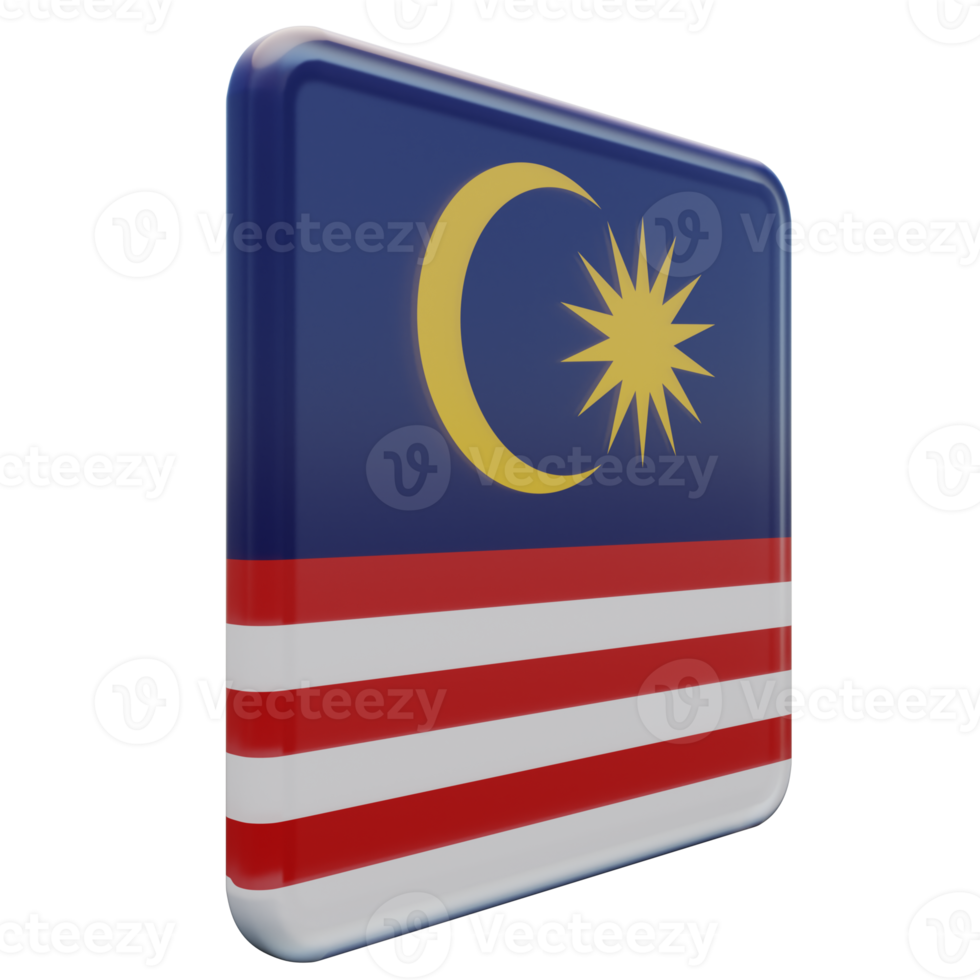 Malaysia Left View 3d textured glossy square flag png