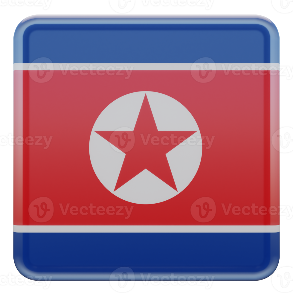 norr korea 3d texturerad glansig fyrkant flagga png