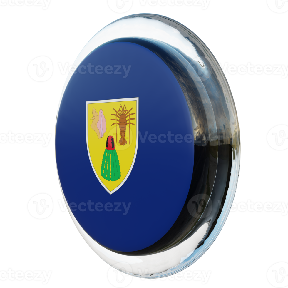 Turks and Caicos Islands Right View 3d textured glossy circle flag png