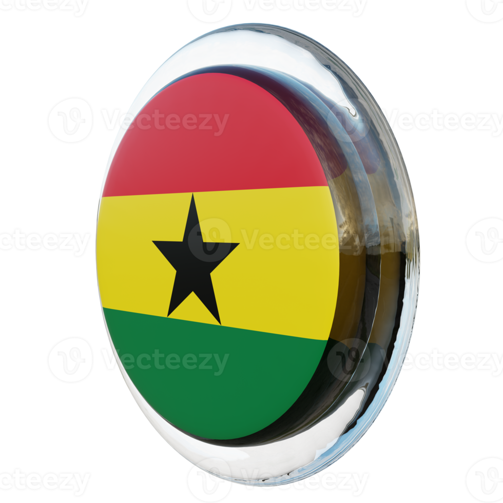 ghana vue de droite drapeau de cercle brillant texturé 3d png