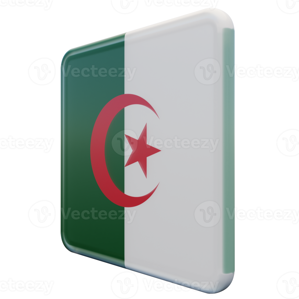 algérie vue de droite drapeau carré brillant texturé 3d png